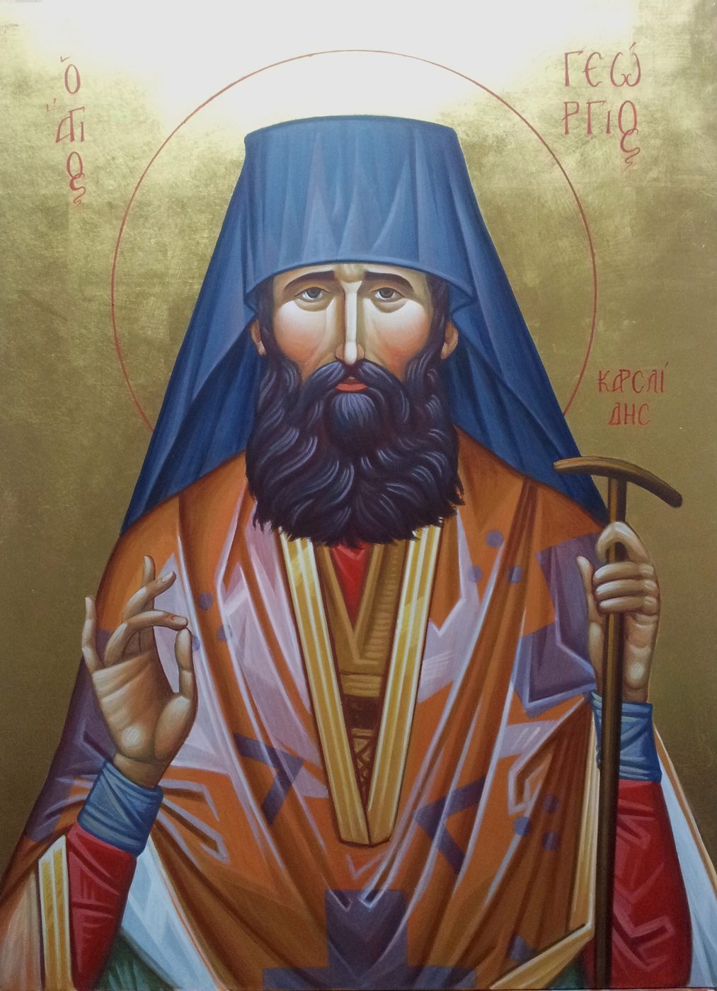 Georgios Staikos, St Georgios Karslides, 2016 — Pigments and gold leaf gilding on wood panel