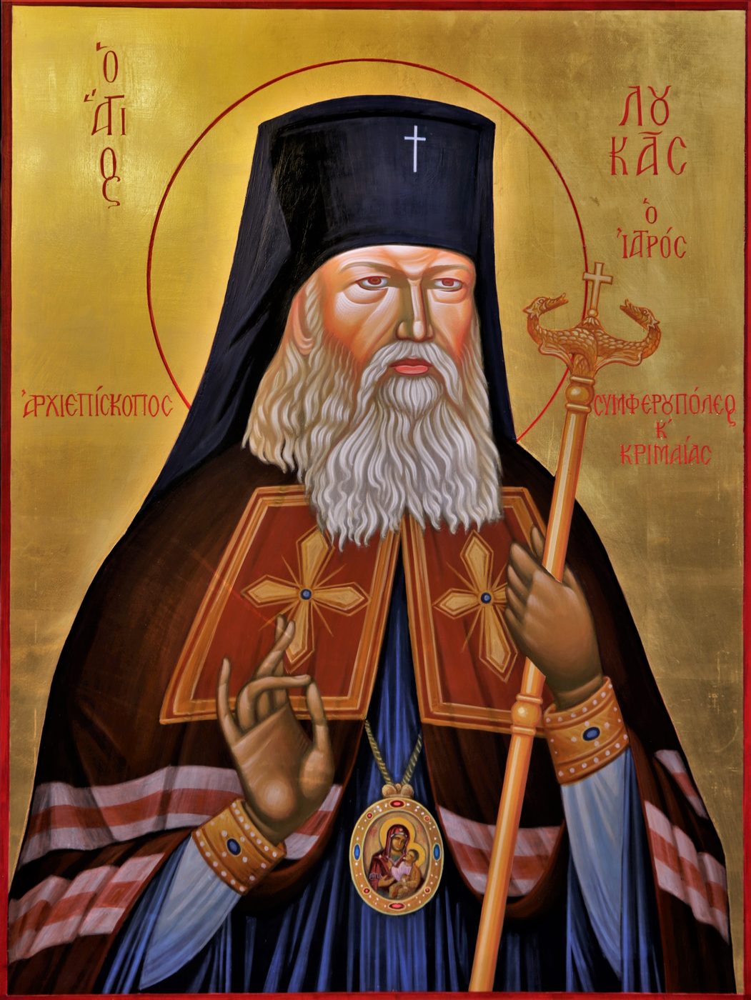 Georgios Staikos, St Luke the Surgeon, Archbishop of Simferopol, 2022 — Pigments and gold leaf gilding on wood panel