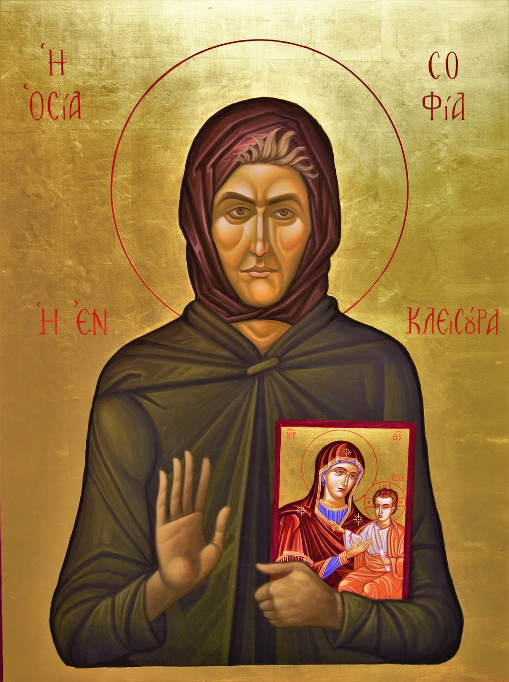 Georgios Staikos, St Sophia of Kleisoura, 2023 — Pigments and gold leaf gilding on wood panel