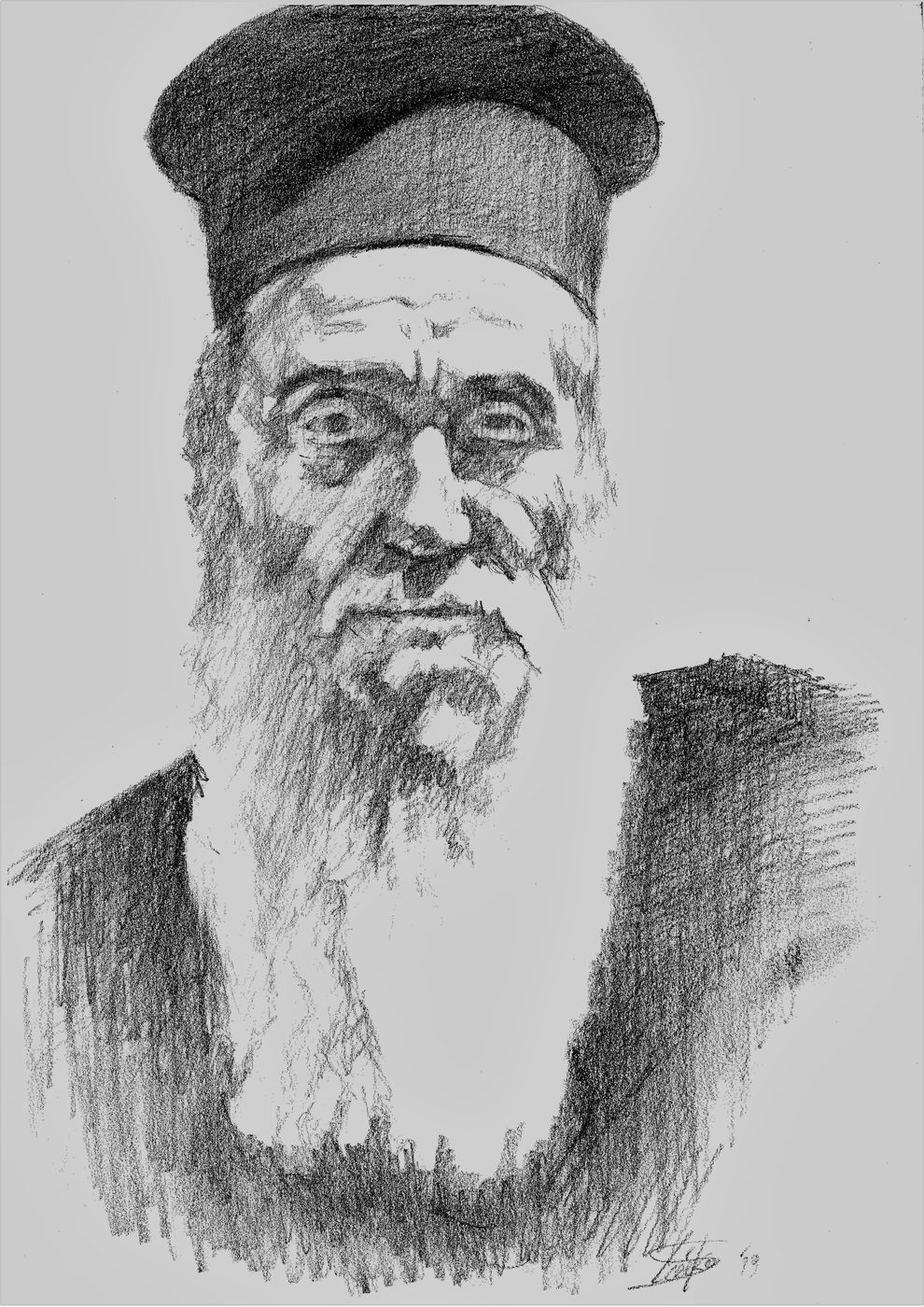 Georgios Staikos, Study — St Amphilochios of Patmos, 2018 — Charcoal on paper