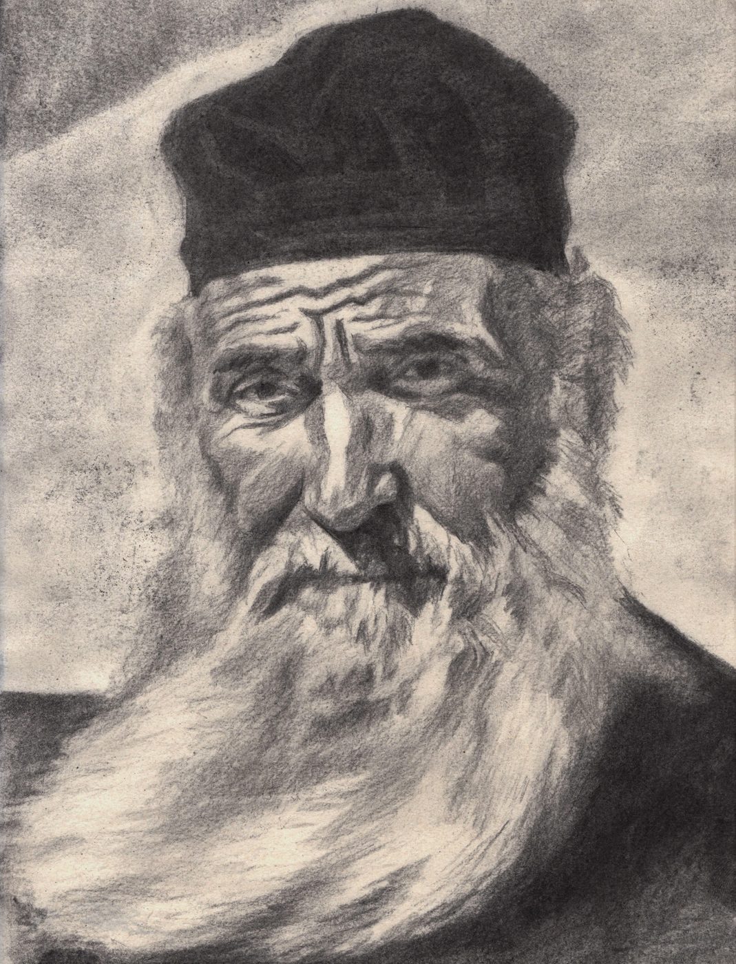 Georgios Staikos, Study — St Amphilochios of Patmos, 2019 — Charcoal on paper