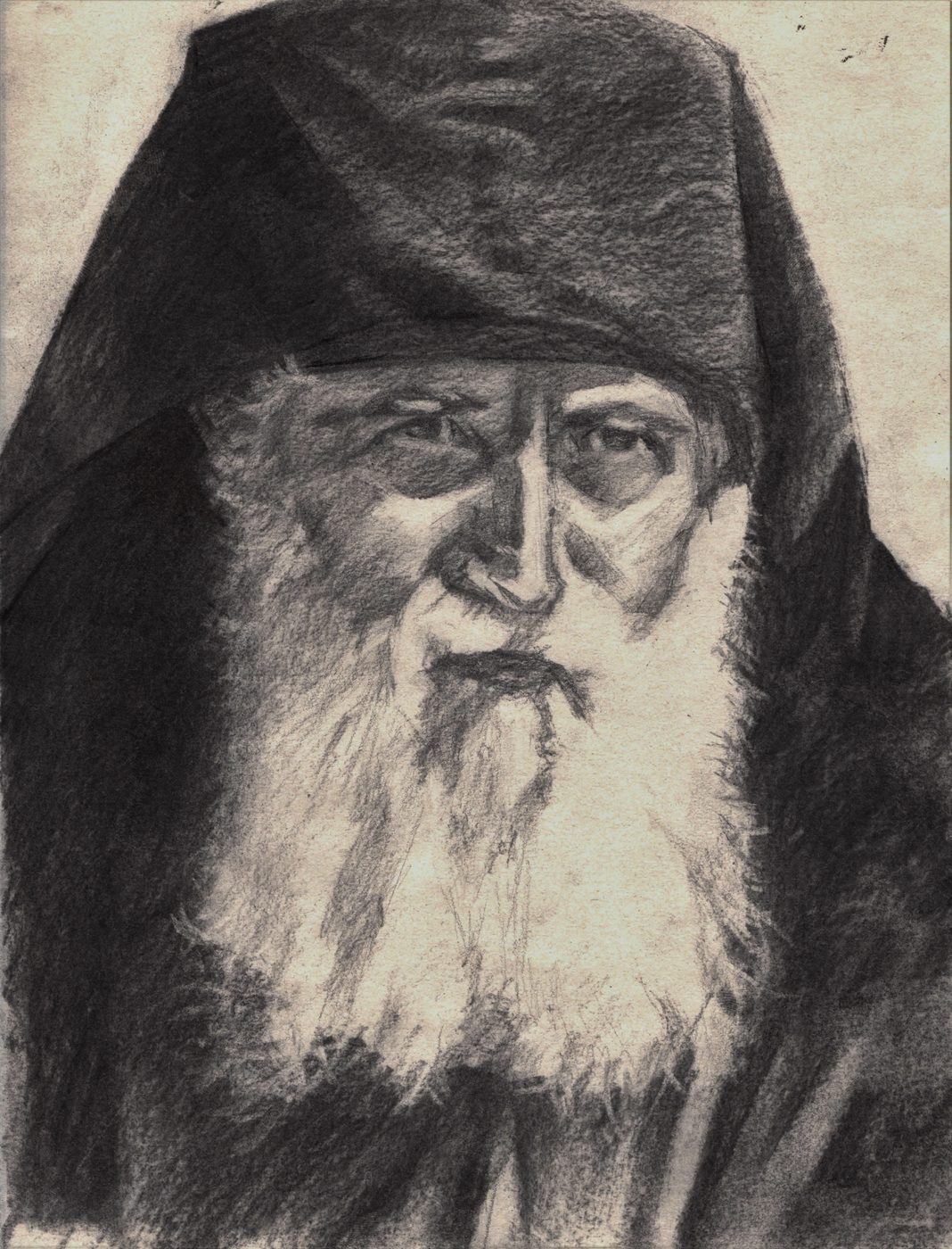 Georgios Staikos, Study — St Paisios of Mount Athos, 2017 — Charcoal on paper