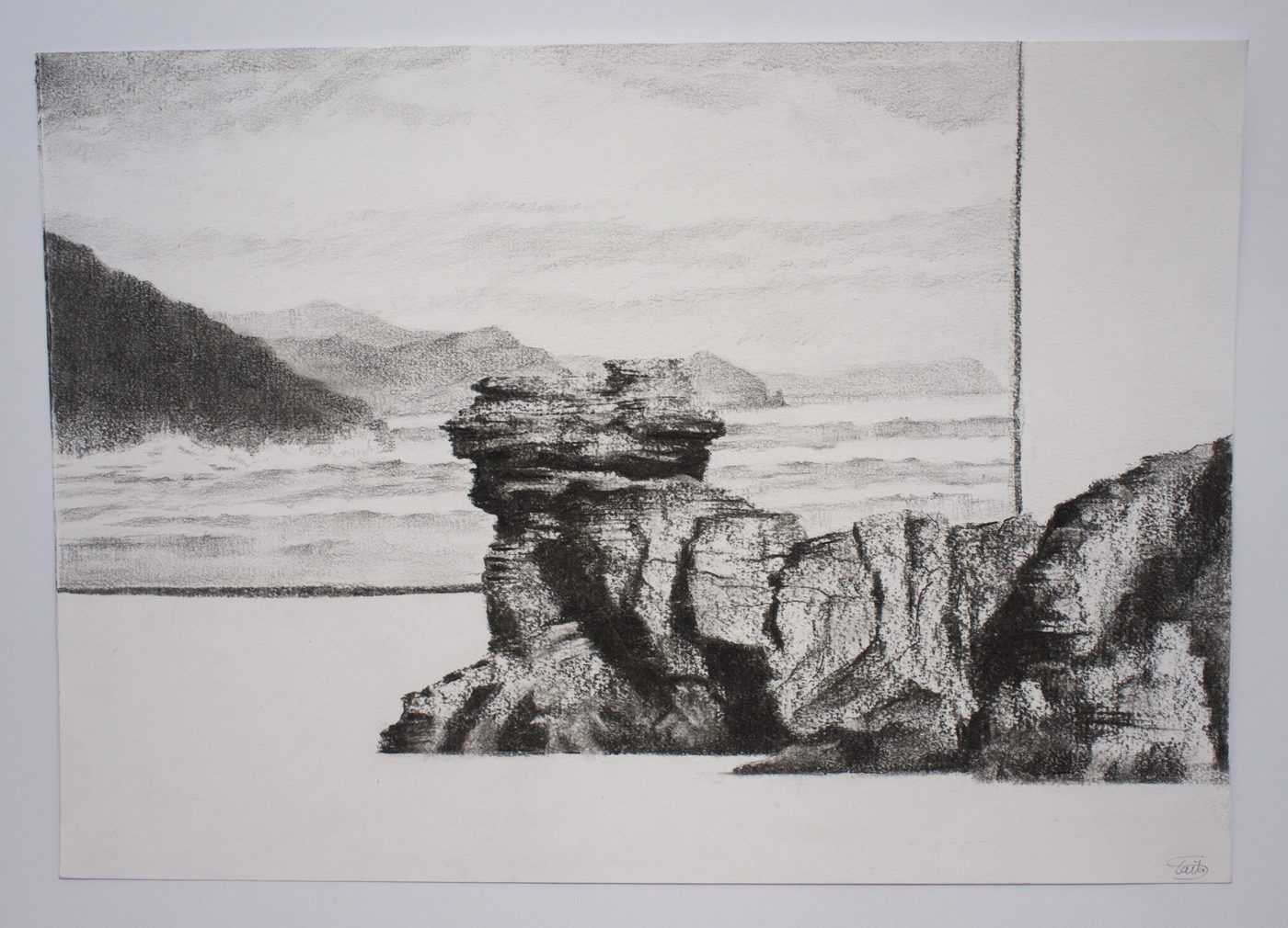 Georgios Staikos, The Lonely Rock, 2018 — Charcoal on paper