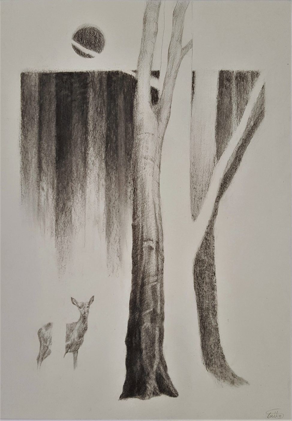 Georgios Staikos, Vestiges, 2018 — Charcoal and pencil on paper, polyptych in four parts