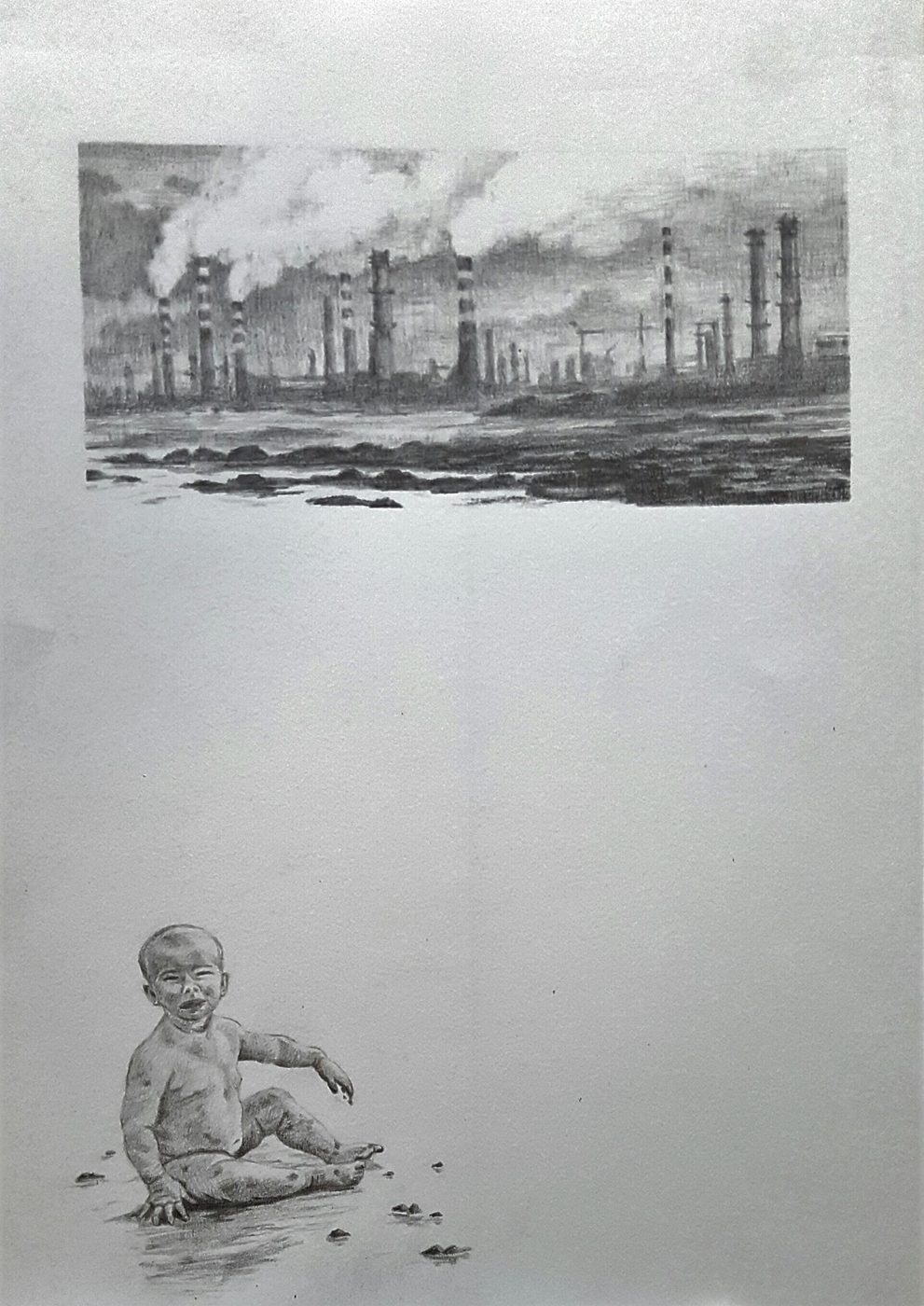 Georgios Staikos, Vestiges, 2018 — Charcoal and pencil on paper, polyptych in four parts